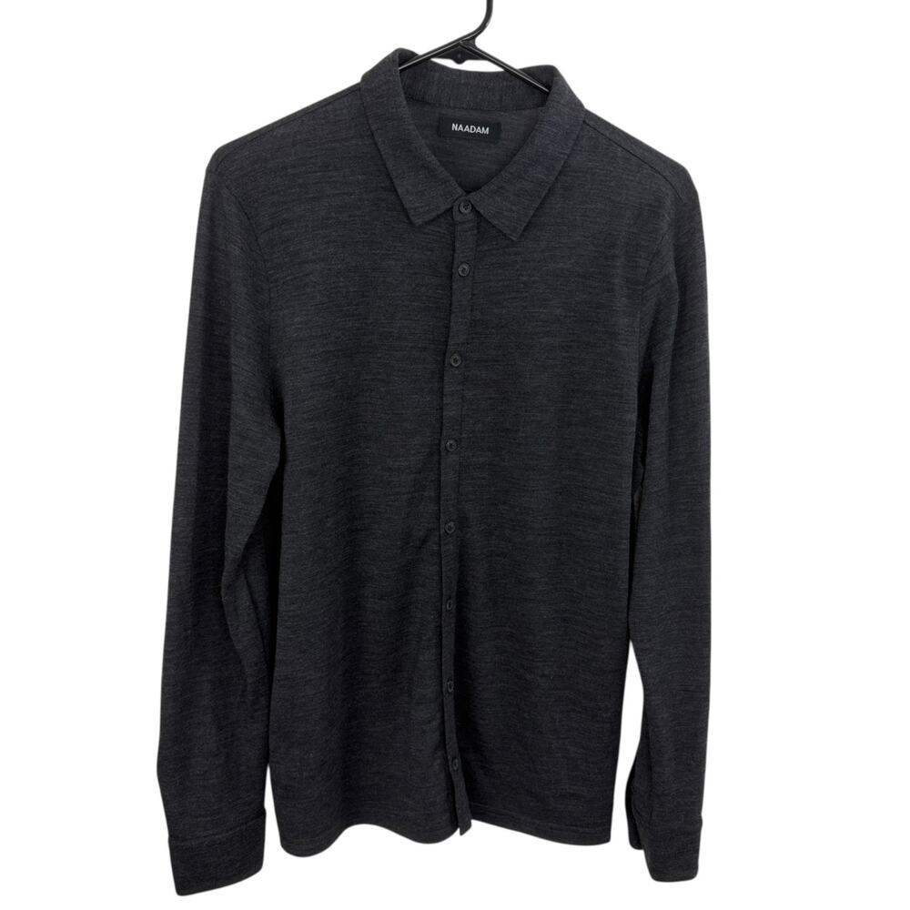 Naadam Wool Blend Shirt Mens Medium Gray Long Sleeve Button Up Lightweight
